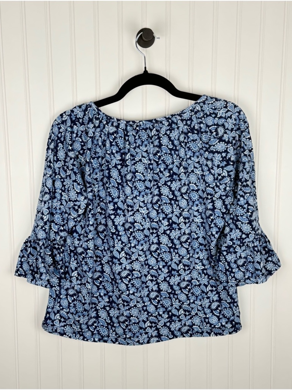 Michael Kors Blue Paisley Floral Bell Sleeve Blouse Top Medium - Picture 2 of 6